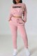 Pink Street Print Letter O Neck Long Sleeve Two Pieces