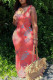 Pink Sexy Casual Letter Print Basic U Neck Vest Dress