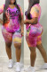 Purple Fashion Casual Letter Print Tie-dye O Neck Short Sleeve Two Pieces