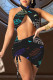 Black Fashion Sexy Print Hollowed Out Backless Halter Sleeveless Two Pieces