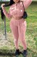 Pink Street Print Letter Zipper Collar Long Sleeve Two Pieces