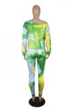 Red adult Sexy Fashion Print Two Piece Suits Tie Dye pencil Long Sleeve Two-piece Pants Set
