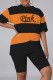 Orange Fashion Casual Letter Print Basic O Neck Short Sleeve Two Pieces
