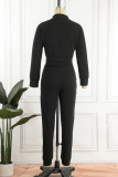 Pink Casual Solid Patchwork Zipper Collar Long Sleeve Two Pieces