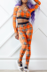 Orange Casual Plaid Patchwork O Neck Long Sleeve Two Pieces