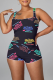 Black Sexy Print Patchwork Square Collar Skinny Rompers
