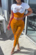 Orange Fashion Casual Letter Print Ripped Patchwork O Neck Short Sleeve Two Pieces