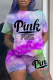 Purple Street Gradual Change Printing O Neck Short Sleeve Two Pieces