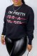 Black Street Vintage Print Patchwork Letter O Neck Tops