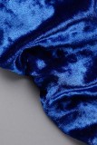 Deep Blue Casual Solid Patchwork Zipper Collar Long Sleeve Two Pieces