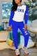 Blue Street Print Patchwork O Neck Long Sleeve Two Pieces