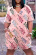 Pink Fashion Casual Letter Print Basic V Neck Regular Romper