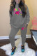 Grey Casual Print Patchwork O Neck Long Sleeve Two Pieces