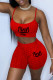 Red Sexy Print Patchwork Backless Spaghetti Strap Sleeveless Two Pieces