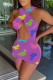 Purple Fashion Sexy Letter Print Hollowed Out Backless V Neck Sleeveless Dress