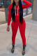 Red Sexy Print Patchwork Hooded Collar Long Sleeve Two Pieces