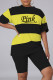 Yellow Fashion Casual Letter Print Basic O Neck Short Sleeve Two Pieces
