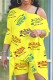 Yellow Casual Print Patchwork One Shoulder Short Sleeve Two Pieces
