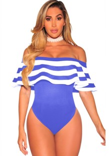 Blue Backless Patchwork Fashion sexy Bodysuits