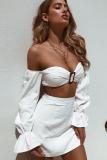 White adult Sexy Fashion Solid Stringy selvedge Patchwork Two Piece Suits Sequin Hip skirt Long