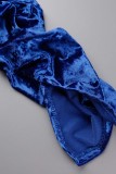 Deep Blue Casual Solid Patchwork Zipper Collar Long Sleeve Two Pieces