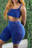 Royal Blue Sexy Solid Patchwork U Neck Sleeveless Two Pieces