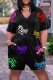 Black Fashion Casual Letter Print Basic V Neck Regular Romper