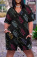 Black Fashion Casual Letter Print Basic V Neck Regular Romper
