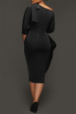 Blue Casual Solid Patchwork Oblique Collar Irregular Dress Dresses