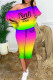Colour Fashion Casual Gradual Change Letter Print Basic Oblique Collar Long Sleeve Two Pieces