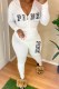 White Casual Print Letter Hooded Collar Long Sleeve Two Pieces