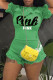 Green Casual Letter Patchwork Flounce Stringy Selvedge O Neck Short Sleeve Two Pieces