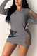 Gray Fashion Casual Regular Sleeve Long Sleeve O Neck Mini Letter Embroidery Dresses