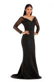 Black adult Sexy Fashion Sleeve Long Sleeves V Neck A-Line Floor-Length backless Patchwork persp