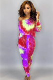 Red adult Sexy Fashion Print Two Piece Suits Tie Dye pencil Long Sleeve Two-piece Pants Set