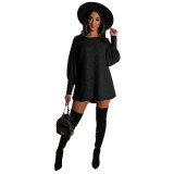 Black adult Sexy Fashion lantern sleeve Long Sleeves O neck Pencil Dress Mini Solid Patchwork