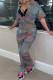 Grey Fashion Casual Letter Print Basic Turndown Collar Regular Jumpsuits
