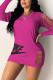 Rose Red Fashion Casual Regular Sleeve Long Sleeve O Neck Mini Letter Embroidery Dresses