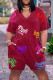 Burgundy Fashion Casual Letter Print Basic V Neck Regular Romper