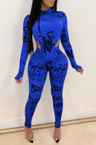 Blue adult Sexy Fashion Two Piece Suits Print pencil Long Sleeve