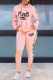 Pink Casual Letter Print Patchwork Hooded Collar Long Sleeve Two Pieces