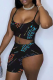 Black Sexy Print Patchwork Spaghetti Strap Sleeveless Two Pieces