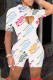 White Fashion Casual Print Hollowed Out Turtleneck Skinny Romper