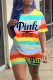 Colour Fashion Casual Striped Print Letter O Neck Short Sleeve Two Pieces