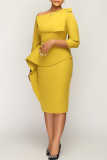 Blue Casual Solid Patchwork Oblique Collar Irregular Dress Dresses