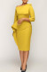 Yellow Casual Solid Patchwork Oblique Collar Irregular Dress Dresses