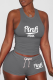 Dark Gray Sexy Print Patchwork U Neck Sleeveless Two Pieces
