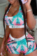 Green Casual Sportswear Print Vests U Neck Sleeveless Two Pieces