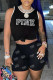 Black Fashion Casual Letter Print Basic O Neck Sleeveless Two Pieces