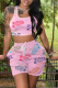 Light Pink Casual Print Patchwork O Neck Sleeveless Two Pieces